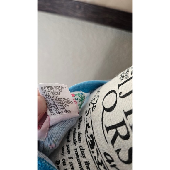 Vintage 90s Moon Dance Blue Floral Butterfly Henley Nightgown Maxi Dress M Soft - Picture 11 of 13